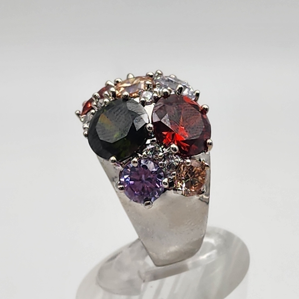 Nataliya V Collister Silver Tone & Muticolored Rhinestone Ring (7) - Picture 4 of 10